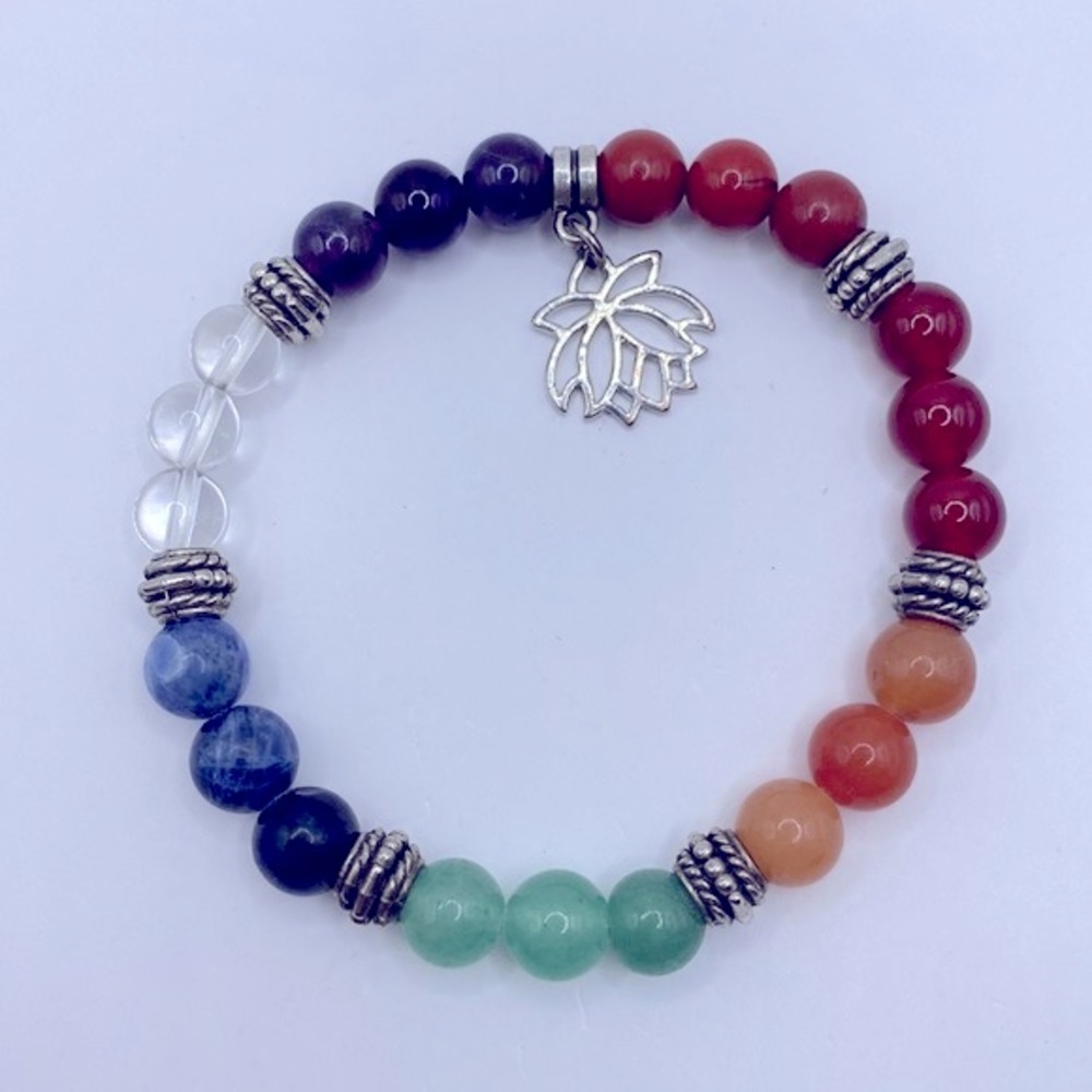 7 Chakras Lotus Charm Gemstone Stretch Bracelet